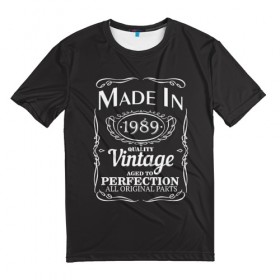 Мужская футболка 3D с принтом Сделано в 1989 в Санкт-Петербурге, 100% полиэфир | прямой крой, круглый вырез горловины, длина до линии бедер | 1989 | винтаж | год рождения | дата | надпись | сделано