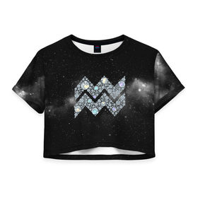 Женская футболка 3D укороченная с принтом Водолей в Санкт-Петербурге, 100% полиэстер | круглая горловина, длина футболки до линии талии, рукава с отворотами | водолей | звезды | знаки зодиака | космос | созвездие