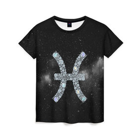 Женская футболка 3D с принтом Рыбы в Санкт-Петербурге, 100% полиэфир ( синтетическое хлопкоподобное полотно) | прямой крой, круглый вырез горловины, длина до линии бедер | звезды | знаки зодиака | космос | рыбы | созвездие