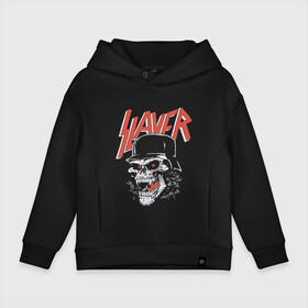 Детское худи Oversize хлопок с принтом Slayer череп в Санкт-Петербурге, френч-терри — 70% хлопок, 30% полиэстер. Мягкий теплый начес внутри —100% хлопок | боковые карманы, эластичные манжеты и нижняя кромка, капюшон на магнитной кнопке | slayer | группа | гэри холт | злость | зубы | каска | керри кинг | кости | метал | музыка | песни | пол бостаф | рок | слеар | слеер | слеяр | том арайа | трэш метал | тяжелый рок | хеви метал | язык