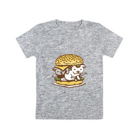 Детская футболка хлопок с принтом Котбургер в Санкт-Петербурге, 100% хлопок | круглый вырез горловины, полуприлегающий силуэт, длина до линии бедер | булка | бургер | гамбургер | детский | еда | животные | картинка | кот | коте | котенок | котята | кошка | милые | рисунок | смешные | сыр | чизбургер