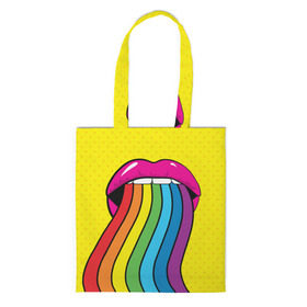 Сумка 3D повседневная с принтом Pop art в Санкт-Петербурге, 100% полиэстер | Плотность: 200 г/м2; Размер: 34×35 см; Высота лямок: 30 см | fun | lip color | mouth | pop art | rainbow | reggae | spectrum | style | summer | teeth | yellow | веселье | губы | желтый | зубы | лето | поп арт | радуга | рот | спектр | стиль | цвет