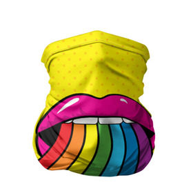 Бандана-труба 3D с принтом Pop art в Санкт-Петербурге, 100% полиэстер, ткань с особыми свойствами — Activecool | плотность 150‒180 г/м2; хорошо тянется, но сохраняет форму | fun | lip color | mouth | pop art | rainbow | reggae | spectrum | style | summer | teeth | yellow | веселье | губы | желтый | зубы | лето | поп арт | радуга | рот | спектр | стиль | цвет