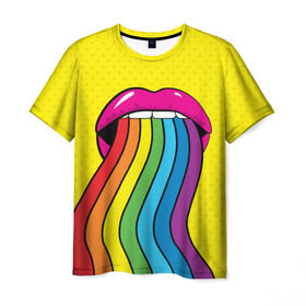 Мужская футболка 3D с принтом Pop art в Санкт-Петербурге, 100% полиэфир | прямой крой, круглый вырез горловины, длина до линии бедер | fun | lip color | mouth | pop art | rainbow | reggae | spectrum | style | summer | teeth | yellow | веселье | губы | желтый | зубы | лето | поп арт | радуга | рот | спектр | стиль | цвет