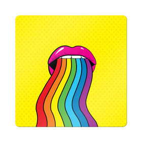 Магнит виниловый Квадрат с принтом Pop art в Санкт-Петербурге, полимерный материал с магнитным слоем | размер 9*9 см, закругленные углы | Тематика изображения на принте: fun | lip color | mouth | pop art | rainbow | reggae | spectrum | style | summer | teeth | yellow | веселье | губы | желтый | зубы | лето | поп арт | радуга | рот | спектр | стиль | цвет