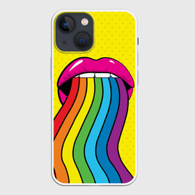 Чехол для iPhone 13 mini с принтом Pop art в Санкт-Петербурге,  |  | fun | lip color | mouth | pop art | rainbow | reggae | spectrum | style | summer | teeth | yellow | веселье | губы | желтый | зубы | лето | поп арт | радуга | рот | спектр | стиль | цвет