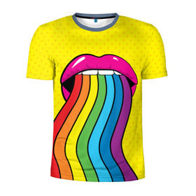 Мужская футболка 3D спортивная с принтом Pop art в Санкт-Петербурге, 100% полиэстер с улучшенными характеристиками | приталенный силуэт, круглая горловина, широкие плечи, сужается к линии бедра | fun | lip color | mouth | pop art | rainbow | reggae | spectrum | style | summer | teeth | yellow | веселье | губы | желтый | зубы | лето | поп арт | радуга | рот | спектр | стиль | цвет