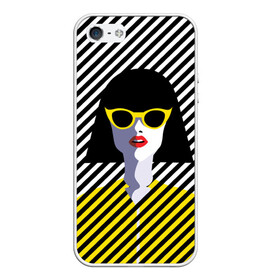 Чехол для iPhone 5/5S матовый с принтом Pop art girl в Санкт-Петербурге, Силикон | Область печати: задняя сторона чехла, без боковых панелей | abstraction | bright | color | fashion | hair | lines | lips | pop art | rack | red | style | yellow | абстракция | губы | желтый | каре | красный | линии | мода | очки | поп арт | прическа | стиль | цвет | яркий