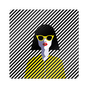 Магнит виниловый Квадрат с принтом Pop art girl в Санкт-Петербурге, полимерный материал с магнитным слоем | размер 9*9 см, закругленные углы | Тематика изображения на принте: abstraction | bright | color | fashion | hair | lines | lips | pop art | rack | red | style | yellow | абстракция | губы | желтый | каре | красный | линии | мода | очки | поп арт | прическа | стиль | цвет | яркий