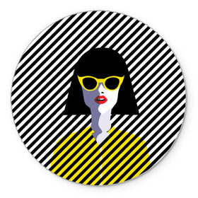Коврик круглый с принтом Pop art girl в Санкт-Петербурге, резина и полиэстер | круглая форма, изображение наносится на всю лицевую часть | Тематика изображения на принте: abstraction | bright | color | fashion | hair | lines | lips | pop art | rack | red | style | yellow | абстракция | губы | желтый | каре | красный | линии | мода | очки | поп арт | прическа | стиль | цвет | яркий