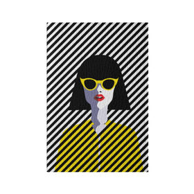 Обложка для паспорта матовая кожа с принтом Pop art girl в Санкт-Петербурге, натуральная матовая кожа | размер 19,3 х 13,7 см; прозрачные пластиковые крепления | Тематика изображения на принте: abstraction | bright | color | fashion | hair | lines | lips | pop art | rack | red | style | yellow | абстракция | губы | желтый | каре | красный | линии | мода | очки | поп арт | прическа | стиль | цвет | яркий