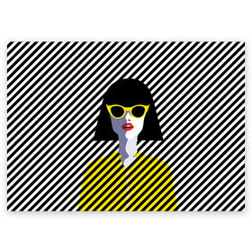 Поздравительная открытка с принтом Pop art girl в Санкт-Петербурге, 100% бумага | плотность бумаги 280 г/м2, матовая, на обратной стороне линовка и место для марки
 | Тематика изображения на принте: abstraction | bright | color | fashion | hair | lines | lips | pop art | rack | red | style | yellow | абстракция | губы | желтый | каре | красный | линии | мода | очки | поп арт | прическа | стиль | цвет | яркий