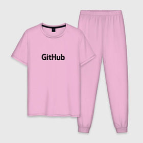 Мужская пижама хлопок с принтом GitHubWhite в Санкт-Петербурге, 100% хлопок | брюки и футболка прямого кроя, без карманов, на брюках мягкая резинка на поясе и по низу штанин
 | Тематика изображения на принте: github | программист