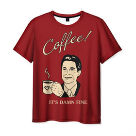 Мужская футболка 3D с принтом Coffee в Санкт-Петербурге, 100% полиэфир | прямой крой, круглый вырез горловины, длина до линии бедер | Тематика изображения на принте: twin peaks | арт | купер | сериал | твин пикс | фильмы