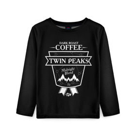 Детский лонгслив 3D с принтом Twin Peaks Coffee в Санкт-Петербурге, 100% полиэстер | длинные рукава, круглый вырез горловины, полуприлегающий силуэт
 | twin peaks | арт | купер | сериал | твин пикс | фильмы | черно белые