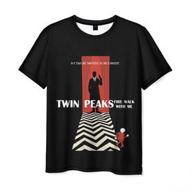 Мужская футболка 3D с принтом Twin Peaks в Санкт-Петербурге, 100% полиэфир | прямой крой, круглый вырез горловины, длина до линии бедер | twin peaks | агент дейл  купер | арт | сериал | твин пикс | фильмы