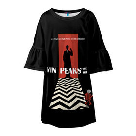 Детское платье 3D с принтом Twin Peaks в Санкт-Петербурге, 100% полиэстер | прямой силуэт, чуть расширенный к низу. Круглая горловина, на рукавах — воланы | twin peaks | агент дейл  купер | арт | сериал | твин пикс | фильмы