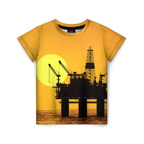 Детская футболка 3D с принтом Закат в Санкт-Петербурге, 100% гипоаллергенный полиэфир | прямой крой, круглый вырез горловины, длина до линии бедер, чуть спущенное плечо, ткань немного тянется | Тематика изображения на принте: газ | нефть