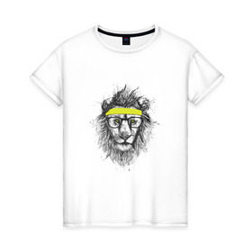 Женская футболка хлопок с принтом Лев В Очках в Санкт-Петербурге, 100% хлопок | прямой крой, круглый вырез горловины, длина до линии бедер, слегка спущенное плечо | animal | lion | фитнес