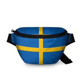 Поясная сумка 3D с принтом Флаг Швеции в Санкт-Петербурге, 100% полиэстер | плотная ткань, ремень с регулируемой длиной, внутри несколько карманов для мелочей, основное отделение и карман с обратной стороны сумки застегиваются на молнию | flag | sverige | sweden | флаг | швеция