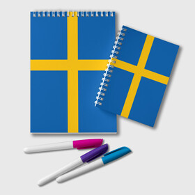 Блокнот с принтом Флаг Швеции в Санкт-Петербурге, 100% бумага | 48 листов, плотность листов — 60 г/м2, плотность картонной обложки — 250 г/м2. Листы скреплены удобной пружинной спиралью. Цвет линий — светло-серый
 | Тематика изображения на принте: flag | sverige | sweden | флаг | швеция