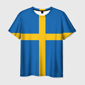 Мужская футболка 3D с принтом Флаг Швеции в Санкт-Петербурге, 100% полиэфир | прямой крой, круглый вырез горловины, длина до линии бедер | Тематика изображения на принте: flag | sverige | sweden | флаг | швеция