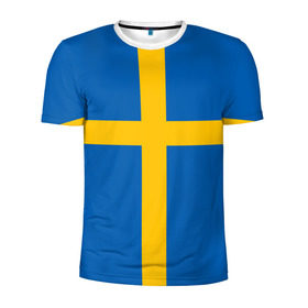 Мужская футболка 3D спортивная с принтом Флаг Швеции в Санкт-Петербурге, 100% полиэстер с улучшенными характеристиками | приталенный силуэт, круглая горловина, широкие плечи, сужается к линии бедра | Тематика изображения на принте: flag | sverige | sweden | флаг | швеция