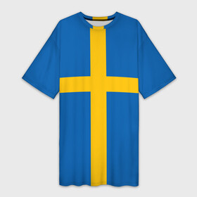 Платье-футболка 3D с принтом Флаг Швеции в Санкт-Петербурге,  |  | flag | sverige | sweden | флаг | швеция