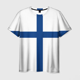Мужская футболка 3D с принтом Флаг Финляндии в Санкт-Петербурге, 100% полиэфир | прямой крой, круглый вырез горловины, длина до линии бедер | finland | flag | suomi | финляндия | флаг