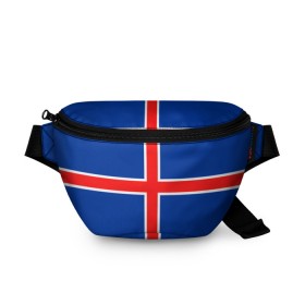 Поясная сумка 3D с принтом Флаг Исландии в Санкт-Петербурге, 100% полиэстер | плотная ткань, ремень с регулируемой длиной, внутри несколько карманов для мелочей, основное отделение и карман с обратной стороны сумки застегиваются на молнию | flag | iceland | island | исландия | флаг
