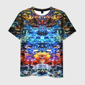 Мужская футболка 3D с принтом Психоделика в Санкт-Петербурге, 100% полиэфир | прямой крой, круглый вырез горловины, длина до линии бедер | глитч | глич | линии | полосы | разноцветный