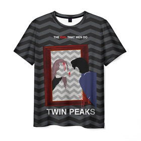 Мужская футболка 3D с принтом TWIN PEAKS в Санкт-Петербурге, 100% полиэфир | прямой крой, круглый вырез горловины, длина до линии бедер | twin peaks | агент купер | арт | сериал | твин пикс | фильмы
