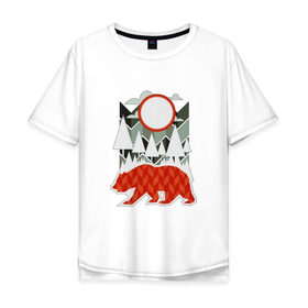 Мужская футболка хлопок Oversize с принтом Осторожно, медведь в Санкт-Петербурге, 100% хлопок | свободный крой, круглый ворот, “спинка” длиннее передней части | геометрические | геометрия | деревья | дорожный | животное | зверь | знак | медведь | мишка | облака | рисунок | треугольники | фигуры