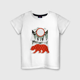 Детская футболка хлопок с принтом Осторожно, медведь в Санкт-Петербурге, 100% хлопок | круглый вырез горловины, полуприлегающий силуэт, длина до линии бедер | геометрические | геометрия | деревья | дорожный | животное | зверь | знак | медведь | мишка | облака | рисунок | треугольники | фигуры