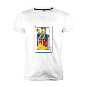 Мужская футболка премиум с принтом Гомер Король в Санкт-Петербурге, 92% хлопок, 8% лайкра | приталенный силуэт, круглый вырез ворота, длина до линии бедра, короткий рукав | homer | king | poker | simpsons | барт | гомер | карты | король | мульт | мультфильм | покер | симпсоны