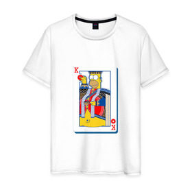 Мужская футболка хлопок с принтом Гомер Король в Санкт-Петербурге, 100% хлопок | прямой крой, круглый вырез горловины, длина до линии бедер, слегка спущенное плечо. | homer | king | poker | simpsons | барт | гомер | карты | король | мульт | мультфильм | покер | симпсоны