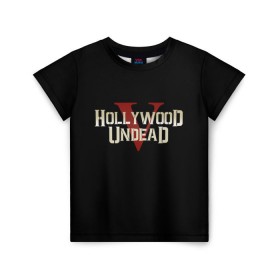 Детская футболка 3D с принтом Hollywood Undead в Санкт-Петербурге, 100% гипоаллергенный полиэфир | прямой крой, круглый вырез горловины, длина до линии бедер, чуть спущенное плечо, ткань немного тянется | Тематика изображения на принте: five | hollywood undead | v