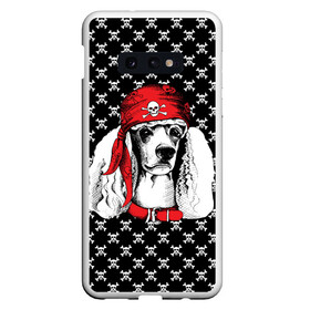Чехол для Samsung S10E с принтом Пудель пират в Санкт-Петербурге, Силикон | Область печати: задняя сторона чехла, без боковых панелей | animal | dog | pet | puppy | skull | арт | животные | пес | пират | пудель | собаки | текстура | череп
