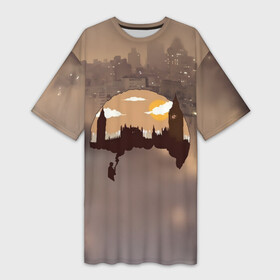 Платье-футболка 3D с принтом Шерлок Холмс Лондон в Санкт-Петербурге,  |  | актер | англия | бенедикт камбербэтч | биг бен | ватсон | великобритания | город | дома | дым | закат | королевство | лицо | лондон | мариарти | сериал | телесериал | трафарет | туманный альбион | улицы