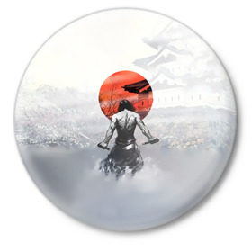 Значок с принтом Японский самурай в Санкт-Петербурге,  металл | круглая форма, металлическая застежка в виде булавки | Тематика изображения на принте: ниндзя | самурай | япония