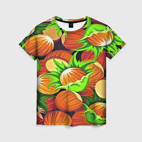 Женская футболка 3D с принтом Фундук в Санкт-Петербурге, 100% полиэфир ( синтетическое хлопкоподобное полотно) | прямой крой, круглый вырез горловины, длина до линии бедер | hazelnut | nut | nutwood | peanut | walnut | еда | лесной орех | орех | орехи | фундук