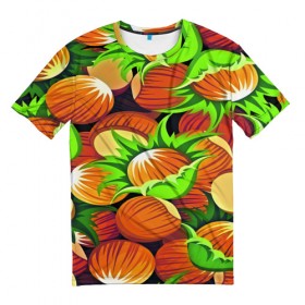 Мужская футболка 3D с принтом Фундук в Санкт-Петербурге, 100% полиэфир | прямой крой, круглый вырез горловины, длина до линии бедер | hazelnut | nut | nutwood | peanut | walnut | еда | лесной орех | орех | орехи | фундук