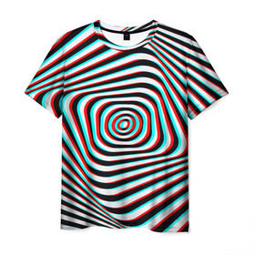 Мужская футболка 3D с принтом RGB optical в Санкт-Петербурге, 100% полиэфир | прямой крой, круглый вырез горловины, длина до линии бедер | Тематика изображения на принте: абстракция | волны | краска | линии | оптические | полосы | разводы | узоры | фрактал | цветные