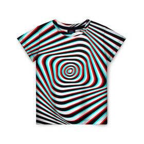 Детская футболка 3D с принтом RGB optical в Санкт-Петербурге, 100% гипоаллергенный полиэфир | прямой крой, круглый вырез горловины, длина до линии бедер, чуть спущенное плечо, ткань немного тянется | абстракция | волны | краска | линии | оптические | полосы | разводы | узоры | фрактал | цветные