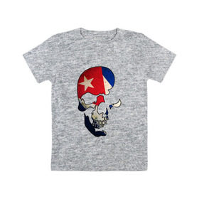 Детская футболка хлопок с принтом Цветной череп в Санкт-Петербурге, 100% хлопок | круглый вырез горловины, полуприлегающий силуэт, длина до линии бедер | злой | знамя | зубы | кости | куба | линии | остров | полосы | символ | скелет | улыбка | флаг | череп