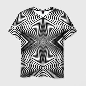 Мужская футболка 3D с принтом Оптический pattern в Санкт-Петербурге, 100% полиэфир | прямой крой, круглый вырез горловины, длина до линии бедер | Тематика изображения на принте: абстракция | волны | линии | оптические | полосы | разводы | узоры | фрактал