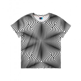 Детская футболка 3D с принтом Оптический pattern в Санкт-Петербурге, 100% гипоаллергенный полиэфир | прямой крой, круглый вырез горловины, длина до линии бедер, чуть спущенное плечо, ткань немного тянется | Тематика изображения на принте: абстракция | волны | линии | оптические | полосы | разводы | узоры | фрактал