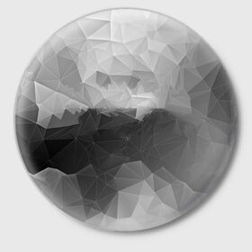Значок с принтом Polygon gray в Санкт-Петербурге,  металл | круглая форма, металлическая застежка в виде булавки | Тематика изображения на принте: abstraction | polygon | абстракция | грань | краски | кубик | кубики | линии | мозаика | ребро | текстура | узор