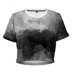 Женская футболка 3D укороченная с принтом Polygon gray в Санкт-Петербурге, 100% полиэстер | круглая горловина, длина футболки до линии талии, рукава с отворотами | abstraction | polygon | абстракция | грань | краски | кубик | кубики | линии | мозаика | ребро | текстура | узор
