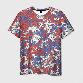 Мужская футболка 3D с принтом Бело-сине-красный камуфляж в Санкт-Петербурге, 100% полиэфир | прямой крой, круглый вырез горловины, длина до линии бедер | белый | красный | милитари | паттрен | россия | синий | текстура | триколор | флаг